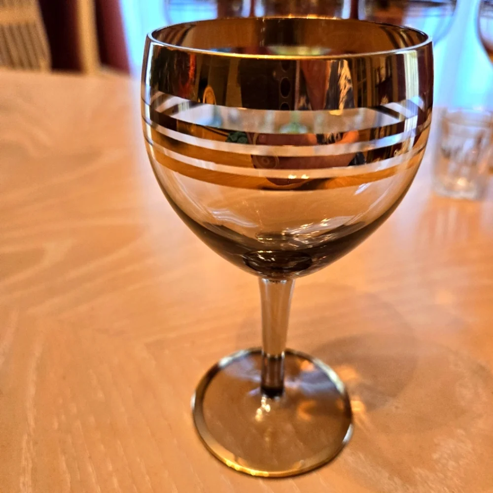 Vintage Gold Band 5-Piece Stemware Wine Glasses & 4-Piece Shot Glasses